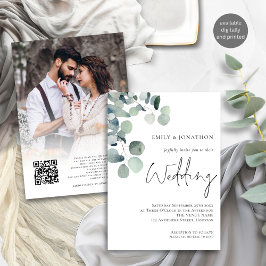Invitación Boda de código QR de Eucalyptus Photo Overlay Scri