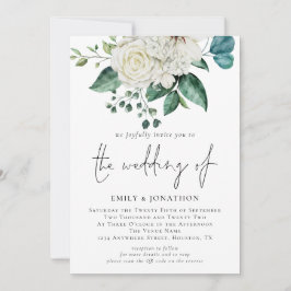 Invitación Boda de código QR de Eucalyptus White Florals