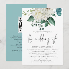 Invitación Boda de código QR de Eucalyptus White Florals