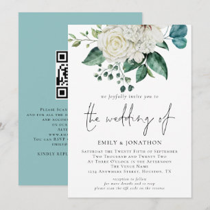 Invitación Boda de código QR de Eucalyptus White Florals
