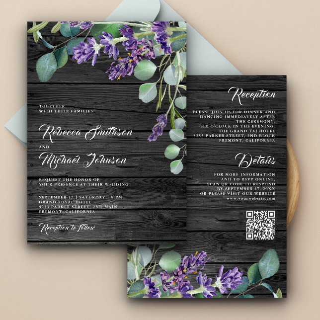 Invitación Boda de código QR de Eucalyptus Wood Lavender (Subido por el creador)