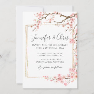 Invitación Boda de código QR de Flauta de cerezo elegante fot