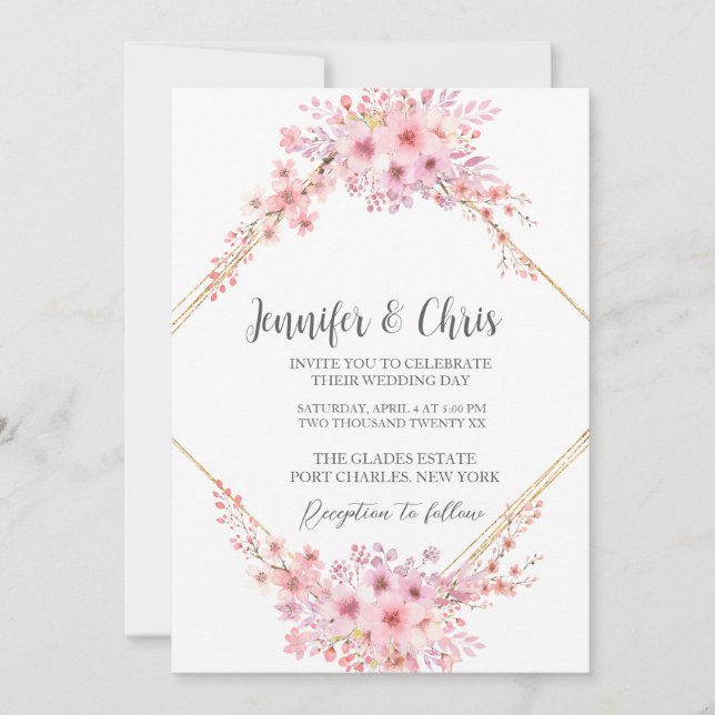 Invitación Boda de código QR de Flauta de cerezo elegante fot (Anverso)