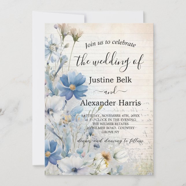 Invitación Boda de código QR de Flor azul turquesa (Anverso)