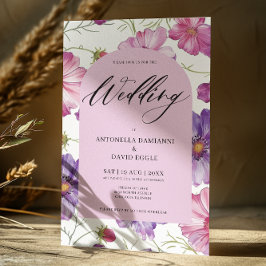 Invitación Boda de código QR de flor morado rosado moderno