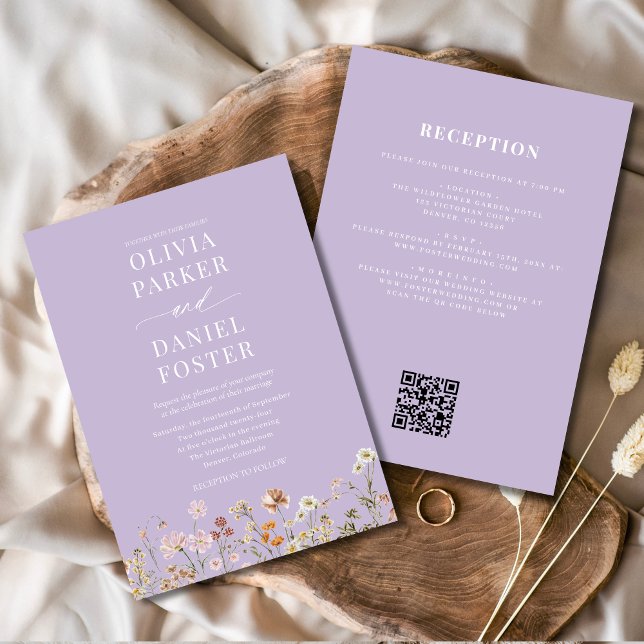 Invitación Boda de código QR de Flor salvaje Púrpura (Subido por el creador)
