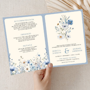 Invitación Boda de código QR de flor silvestre boho azul polv