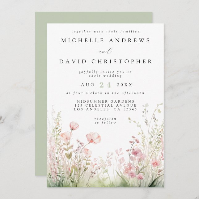 Invitación Boda de código QR de Flor silvestre Delicada (Anverso / Reverso)
