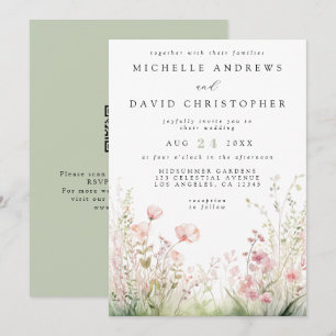 Invitación Boda de código QR de Flor silvestre Delicada