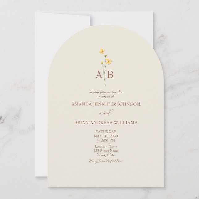 Invitación Boda de código QR de flor silvestre neutra (Anverso)