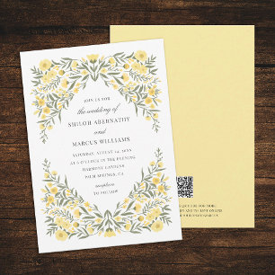 Invitación Boda de código QR de floral amarilla Avalon Butter