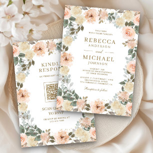 Invitación Boda de código QR de floral de deshielo rústico