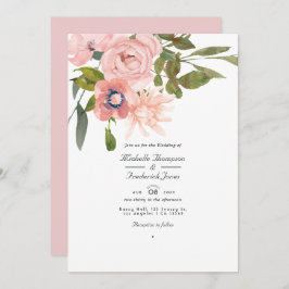 Invitación Boda de código QR de floral rosa Rosa Gold y Rubor