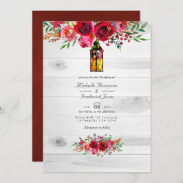 Invitación Boda de código QR de floral rosa y borgoña rusa