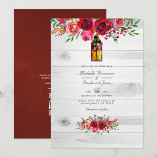Invitación Boda de código QR de floral rosa y borgoña rusa