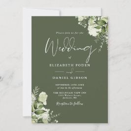 Invitación Boda de código QR de floral verde oliva rusa