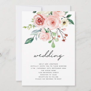 Invitación Boda de código QR de Florals de color rosa moderno