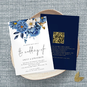Invitación Boda de código QR de Florals Gold de la Marina mod