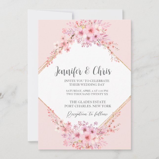 Invitación Boda de código QR de flores de cerezo fotográfico (Anverso)