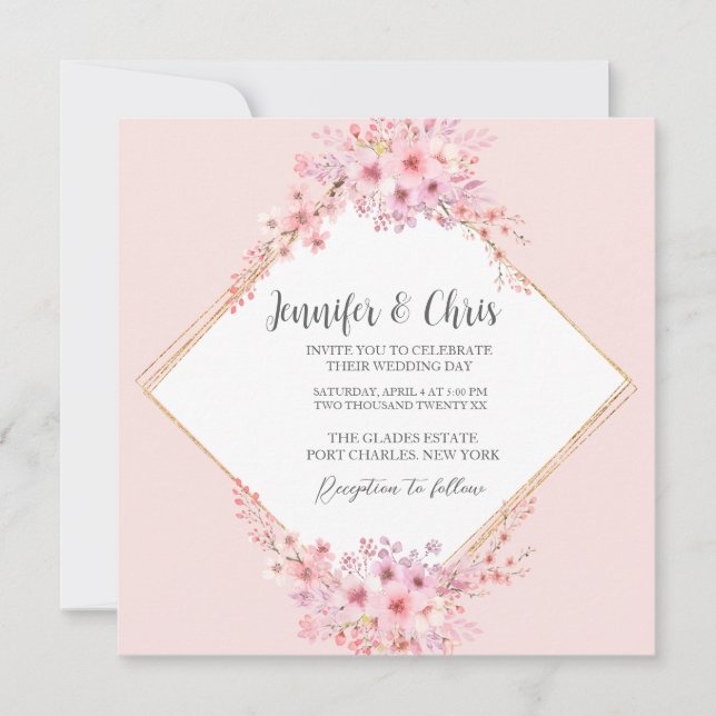 Invitación Boda de código QR de flores de cerezo fotográfico (Anverso)