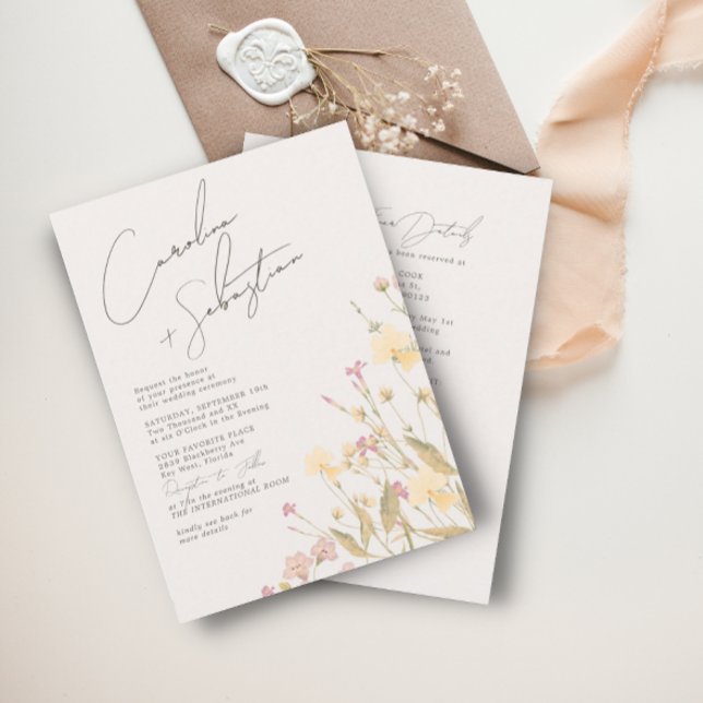 Invitación Boda de código QR de Flores Silvestres Delicadas M (Subido por el creador)