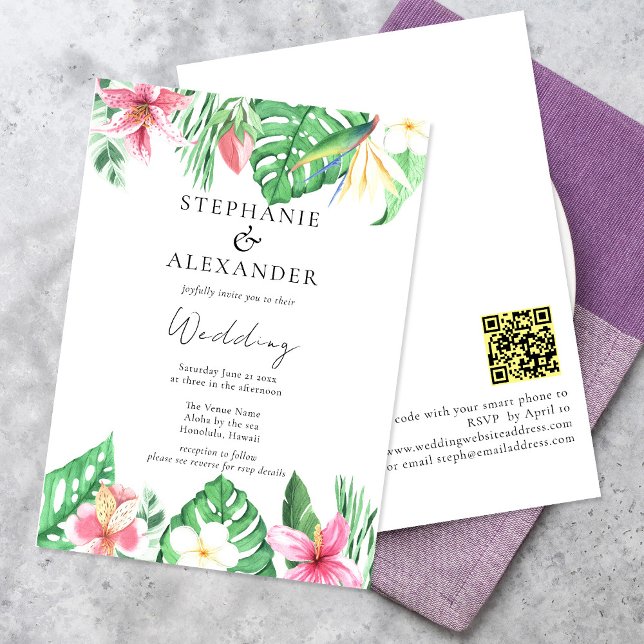 Invitación Boda de código QR de Flores Tropicales de Playa (Subido por el creador)