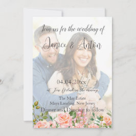 Invitación Boda de código QR de foto botánica rosa de Rubor