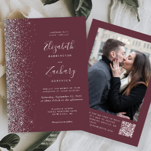 Invitación Boda de código QR de foto con brillo plateado de c