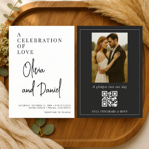 Invitación Boda de Código QR de Foto con Escritura Minimalist