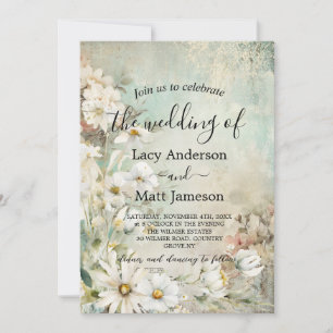 Invitación Boda de código QR de foto de margarita blanca vint