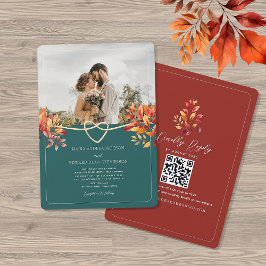 Invitación Boda de código QR de foto de otoño