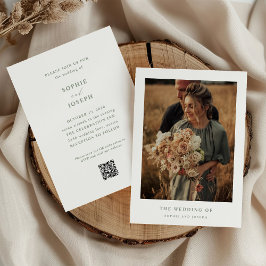 Invitación Boda de código QR de foto de texto elegante en bla