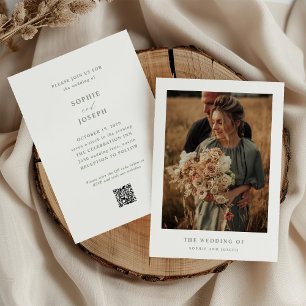 Invitación Boda de código QR de foto de texto elegante en bla