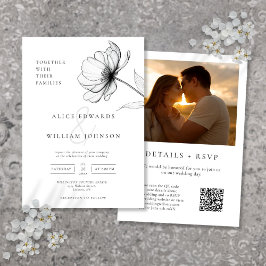 Invitación Boda de código QR de foto floral Minimalista