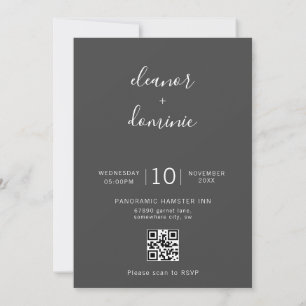 Invitación Boda de código QR de foto gris oscuro minimalista