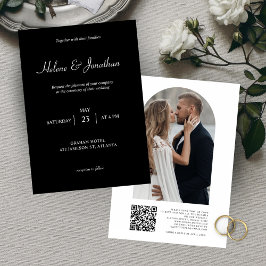 Invitación Boda de código QR de foto negra