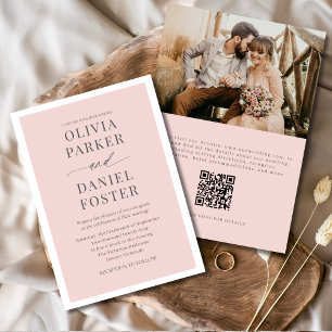 Invitación Boda de código QR de foto rosa romántica de Rubor
