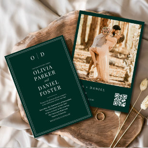 Invitación Boda de código QR de foto verde de esmeralda moder
