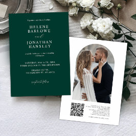 Invitación Boda de código QR de foto verde esmeralda