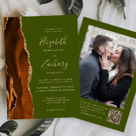 Invitación Boda de código QR de foto verde oliva de óxido