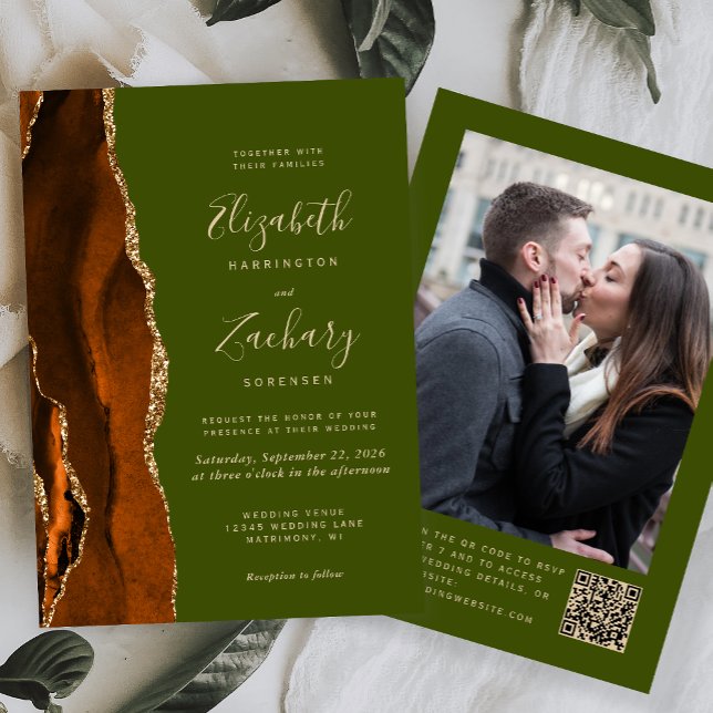 Invitación Boda de código QR de foto verde oliva de óxido (Subido por el creador)