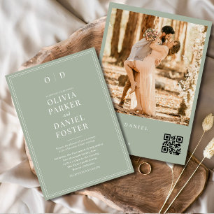 Invitación Boda de código QR de foto verde sage moderna