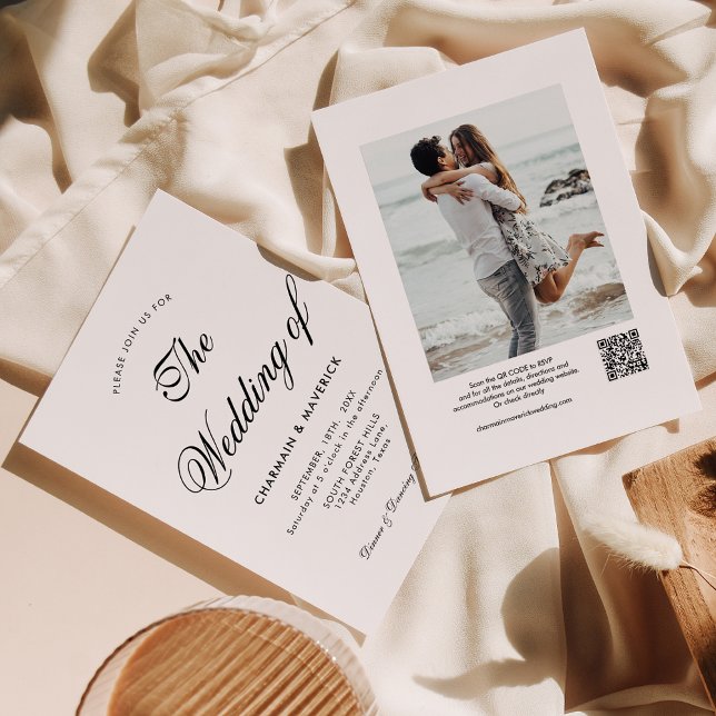 Invitación Boda de código QR de fotografía caligráfica modern (Subido por el creador)