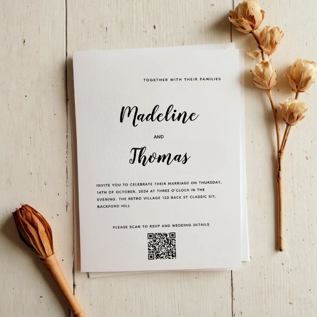 Invitación Boda de código QR de fotografía de caligrafía eleg (Subido por el creador)