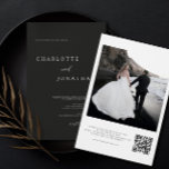 Invitación Boda de código QR de fotografía moderna en blanco<br><div class="desc">Invitación de casamiento de código QR con fotos modernas en blanco y negro</div>