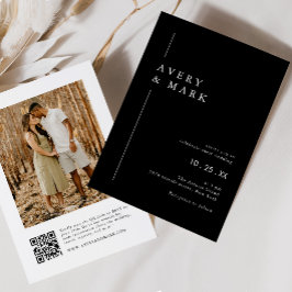 Invitación Boda de código QR de fotos modernas en blanco y ne