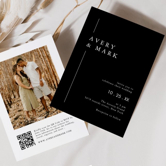 Invitación Boda de código QR de fotos modernas en blanco y ne (Subido por el creador)
