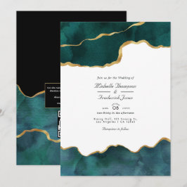 Invitación Boda de código QR de geoda de ágata dorada y turqu