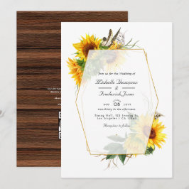Invitación Boda de código QR de girasol geométrico rústico RS