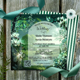 Invitación Boda de código QR de hadas irlandesas mágicas Sage